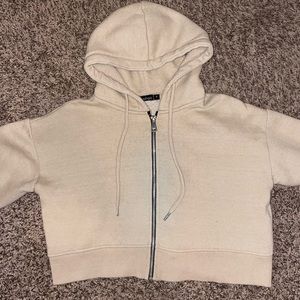 Cream cropped zip up hoodie